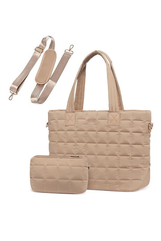 Mila Quilted Traveler Tote with Mini Clutch – Travel Bag