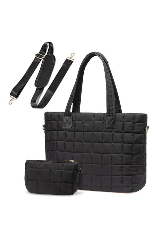 Mila Quilted Traveler Tote with Mini Clutch – Travel Bag