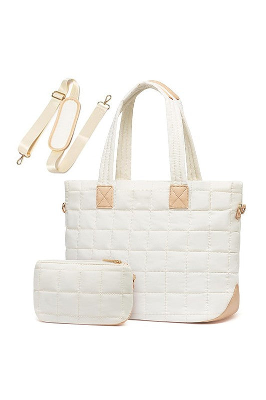 Mila Quilted Traveler Tote with Mini Clutch – Travel Bag