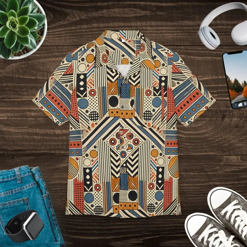 Geometric Hawaiian Button-Down Shirt - Summer Comfort - DipaliZ